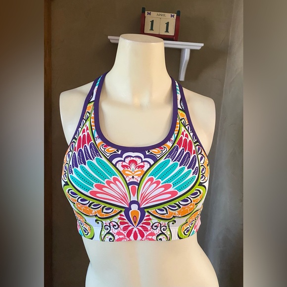 ATHLETA WOMENS Sports Bra Top COLORFUL WHITE PURPLE ORANGE RED X SMALL - Picture 1 of 8